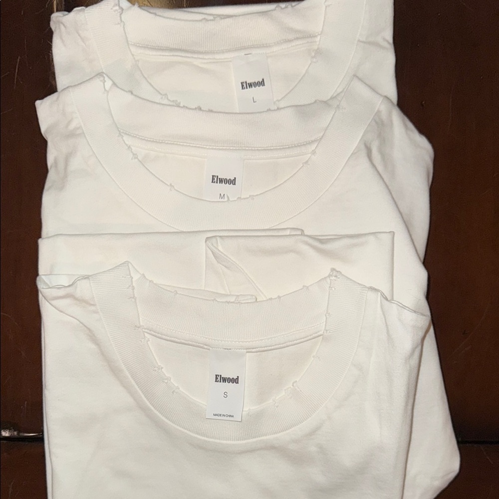 Elwood White T-Shirts. Distressed neckline. Brand new w/o tags